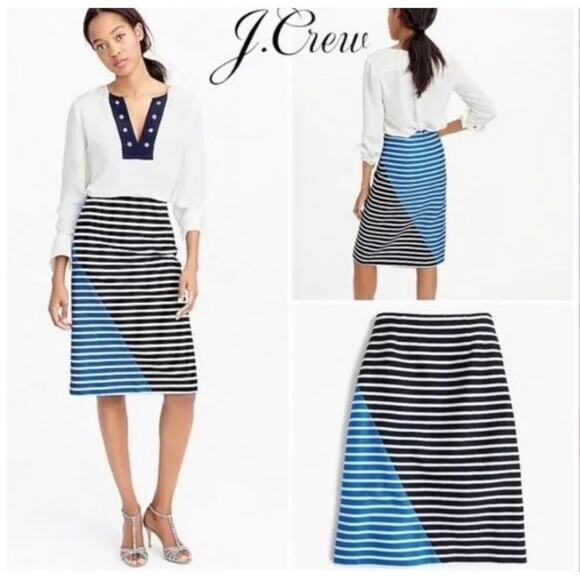 J. Crew Diagonal Color Block Striped A-Line Cotton Skirt 0 - Picture 1 of 9